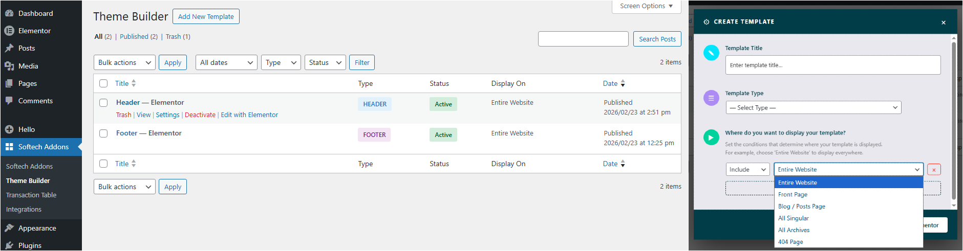 Theme Builder(Header & footer)