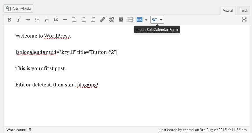 Post editor with integrated SoloCalendar button