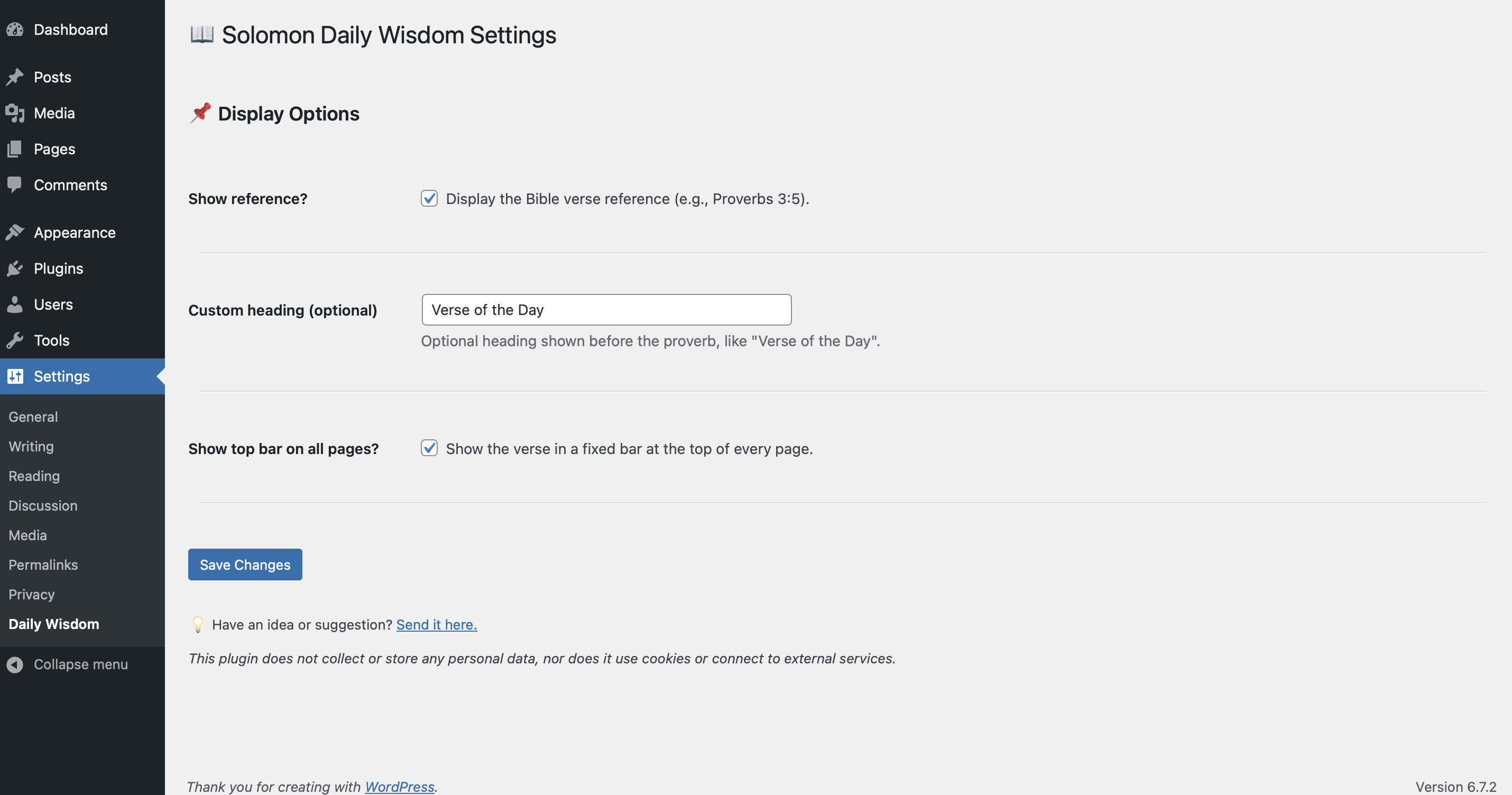 Customize the display: choose top bar, add a heading, or show the verse reference.