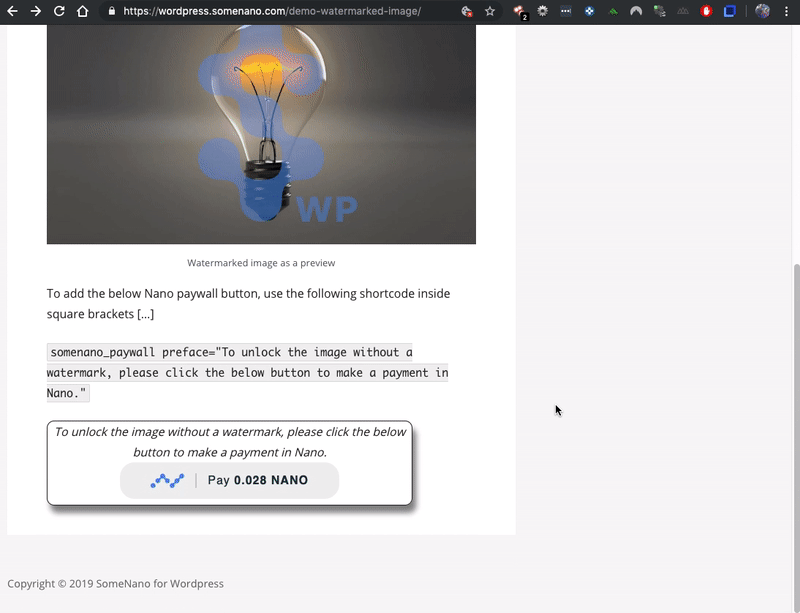 Demonstration of how a user makes a payment.  This demo uses the VANO wallet browser extension.