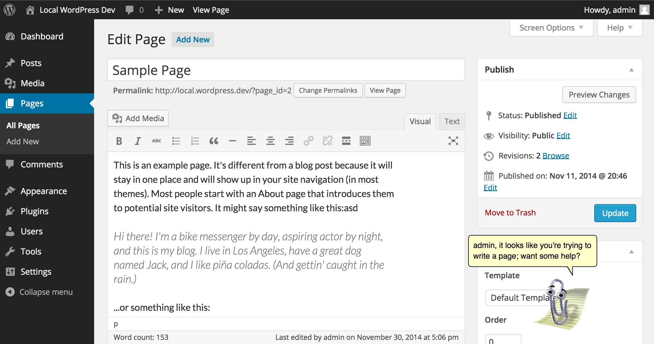 Clippy "helping" you write a page.