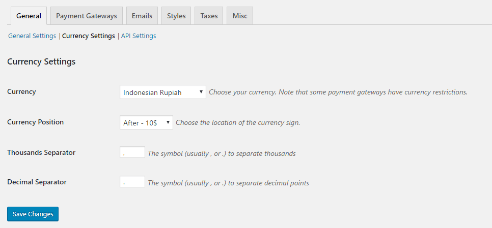 Currency Setting.