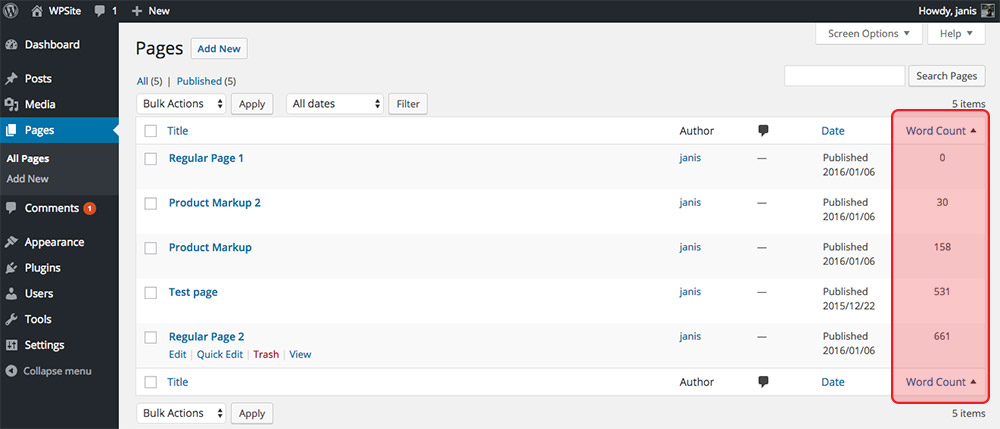 [WordPress Plugin](https://wordpress.org/plugins/sortable-word-count) - Pages