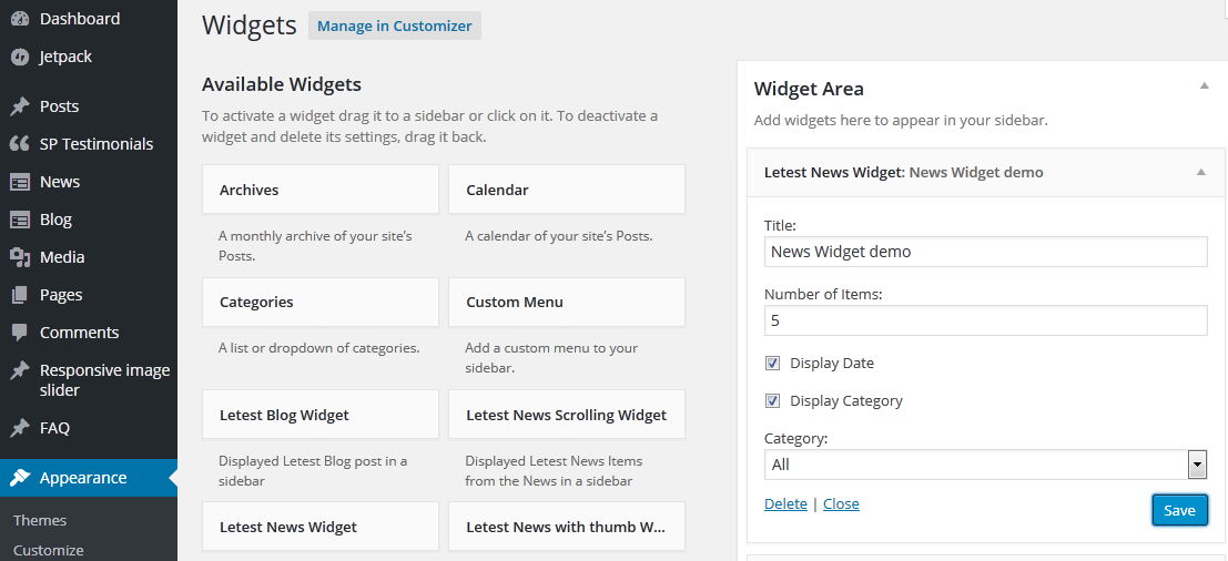 Widgets Options