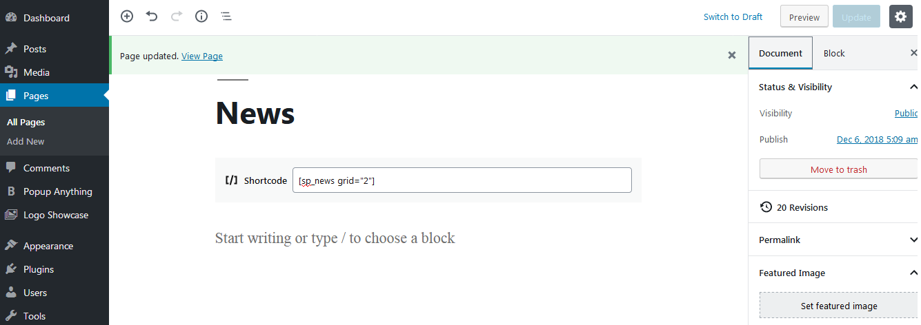 Also work with Gutenberg shortcode block.