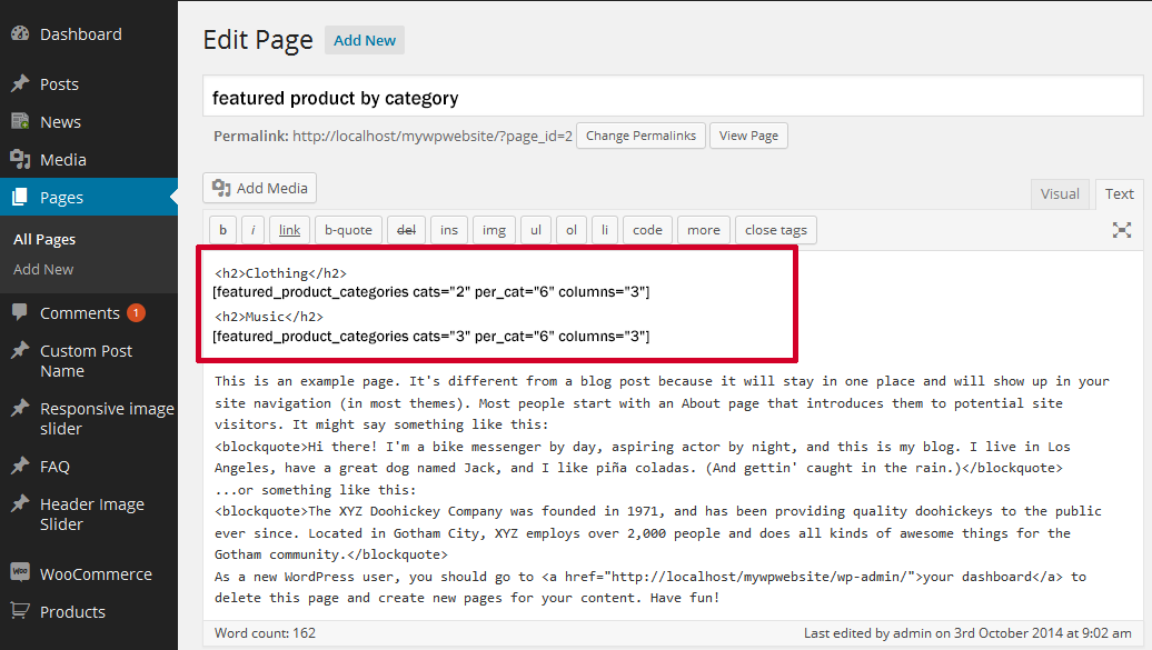 How to add shortcode