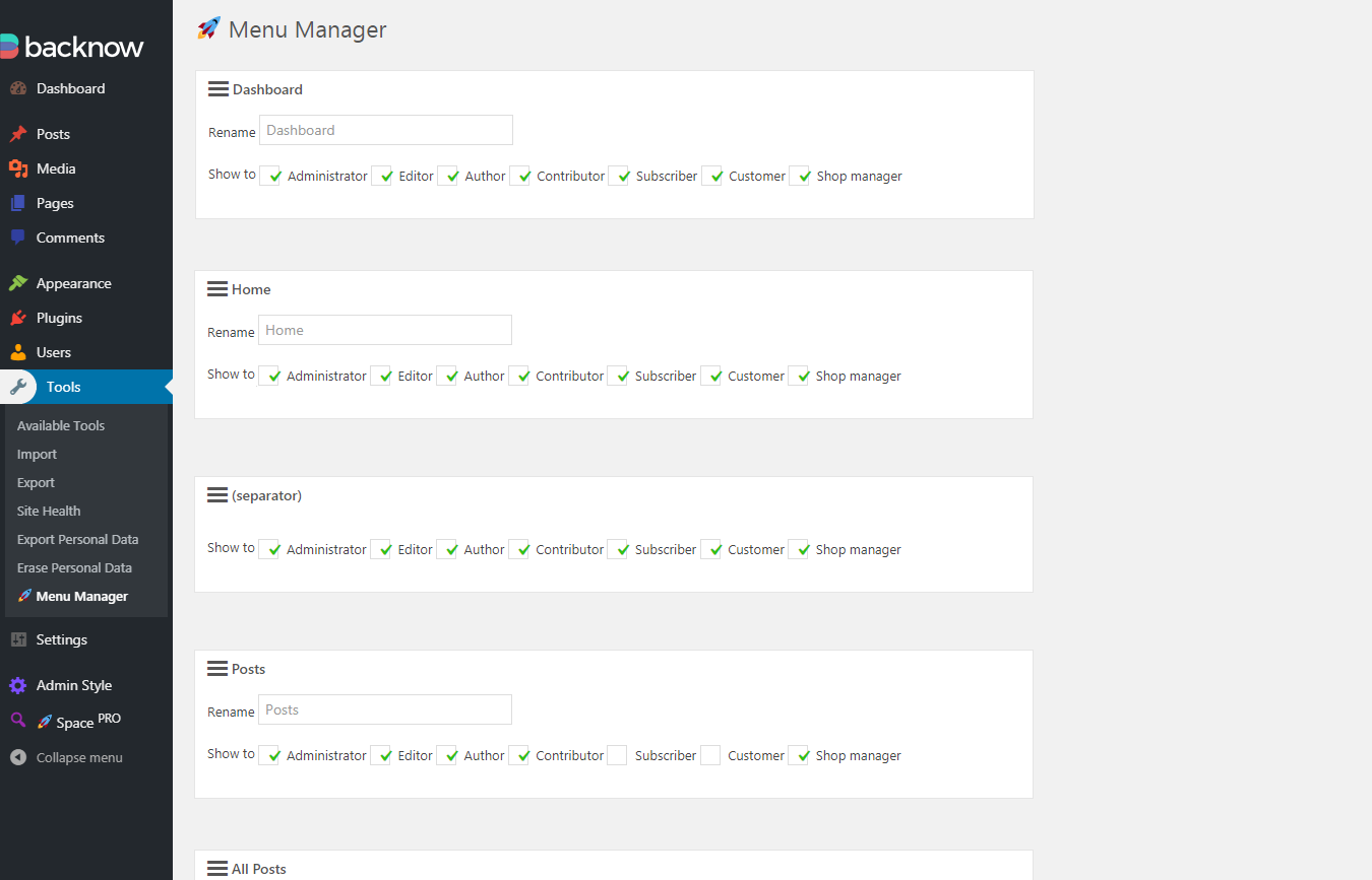 Menu manager