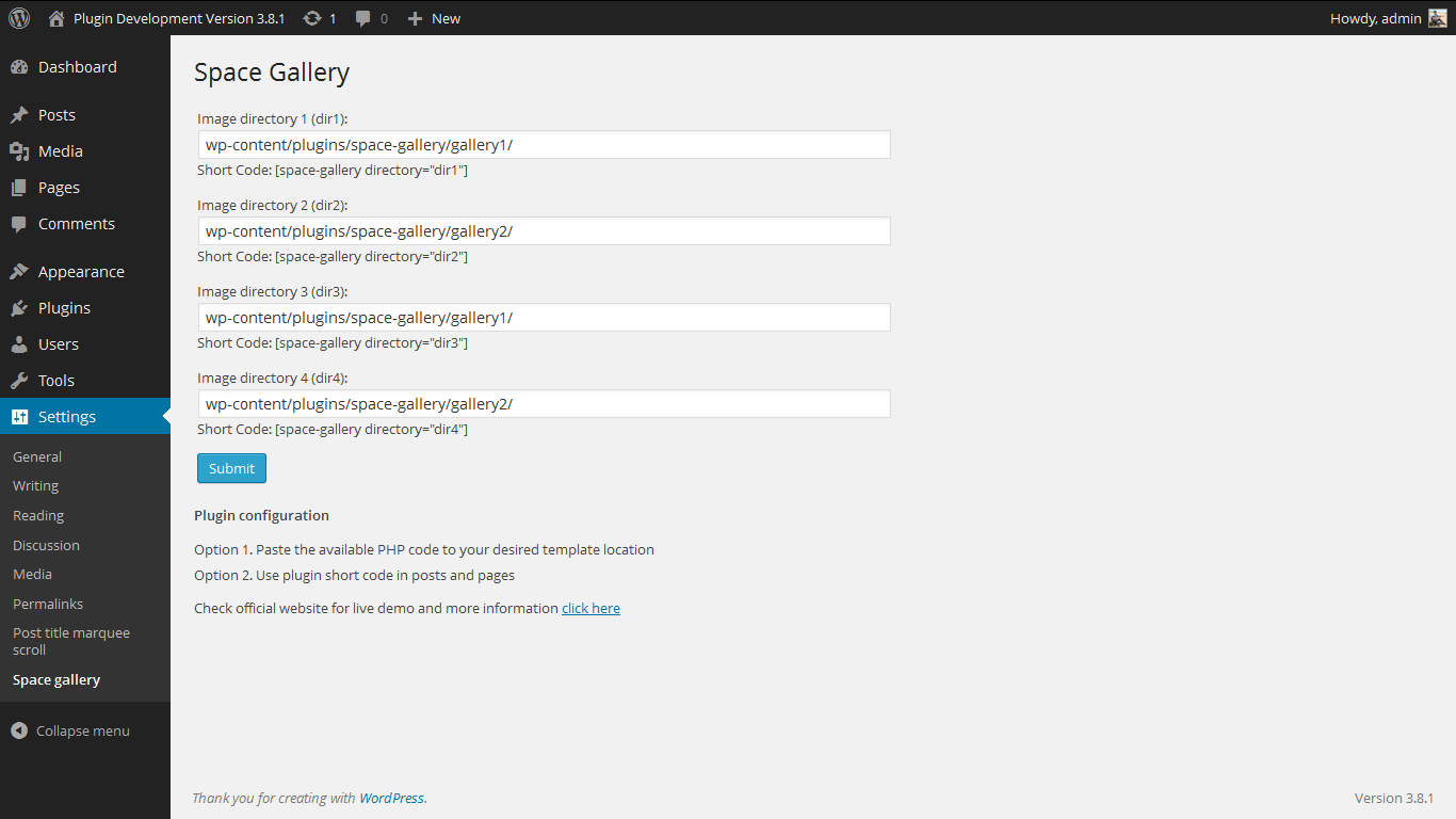 Admin Screen. http://www.gopiplus.com/work/2010/08/14/space-gallery/