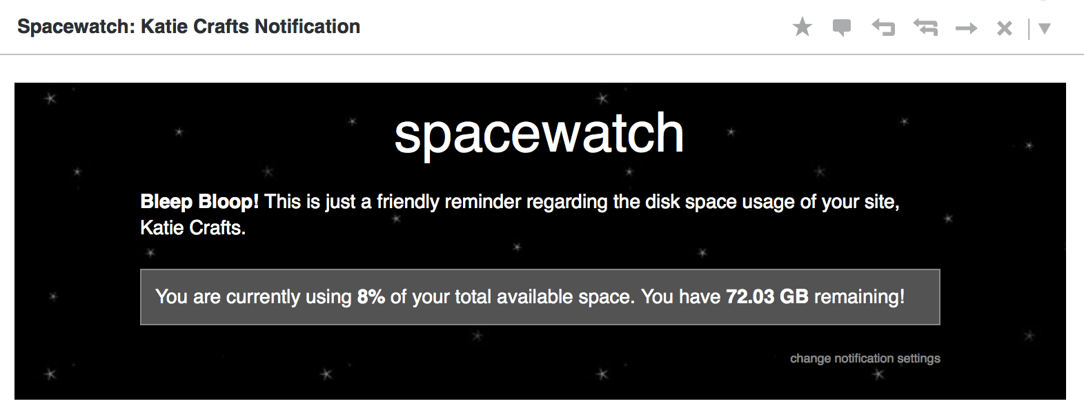 This is what the notification email looks like. The Spacewatch Robot cares.