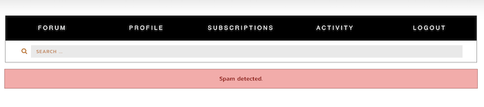 Example of spam blocked message in the forum.