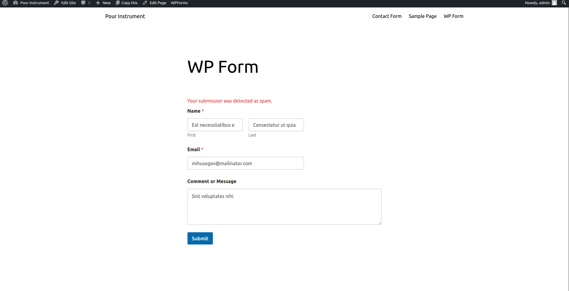 WPForms Integration - Spam detection in WPForms with custom error message