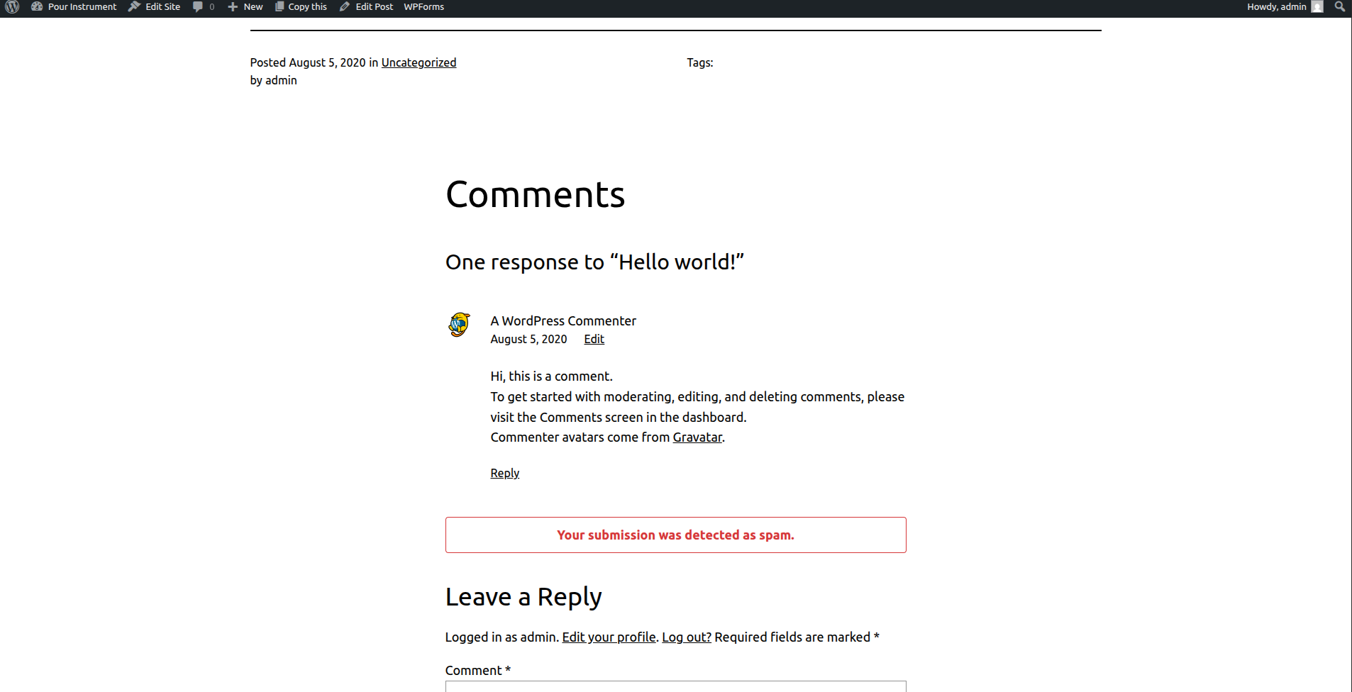Comment Spam - Spam detection in WordPress comments