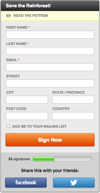 Public-facing petition form