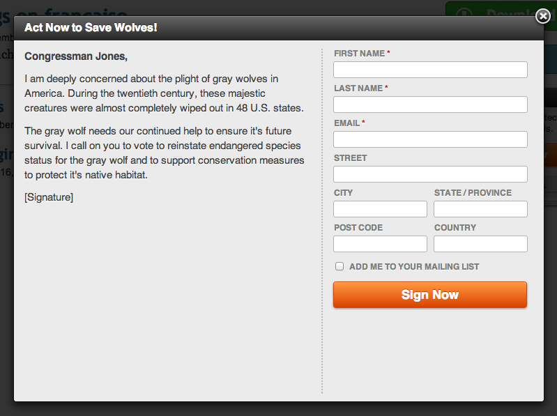 Pop-up Petition form (widget)