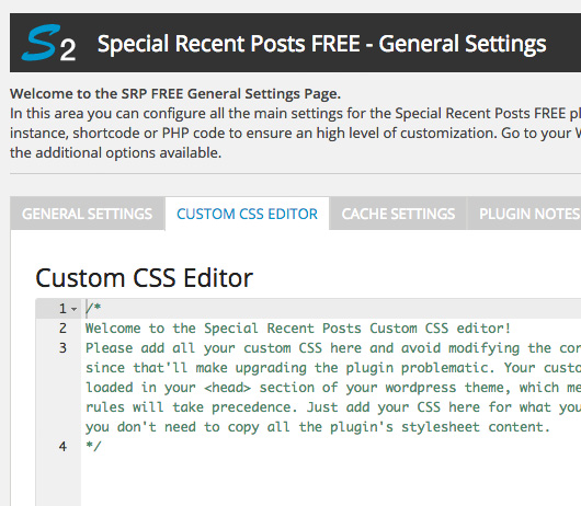 The Plugin General Settings: The Custom CSS Editor