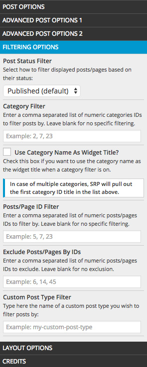 The Filtering Options Panel