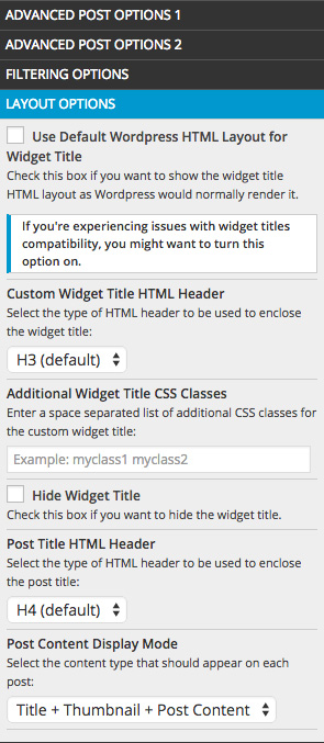 The Layout Options Panel