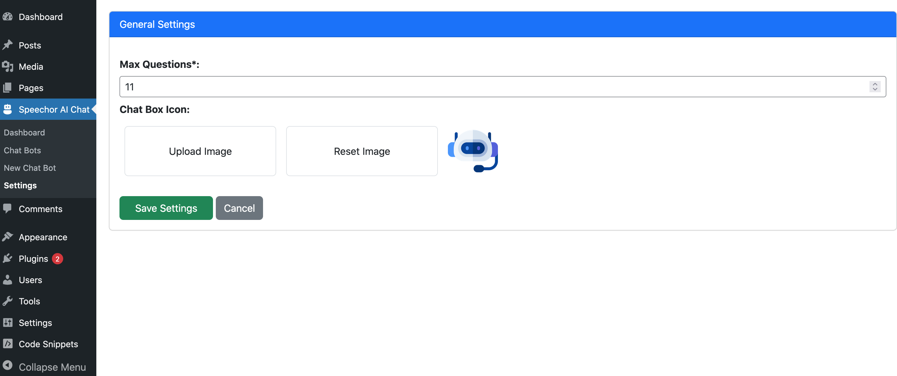 Speechor AI Chat Agent general settings