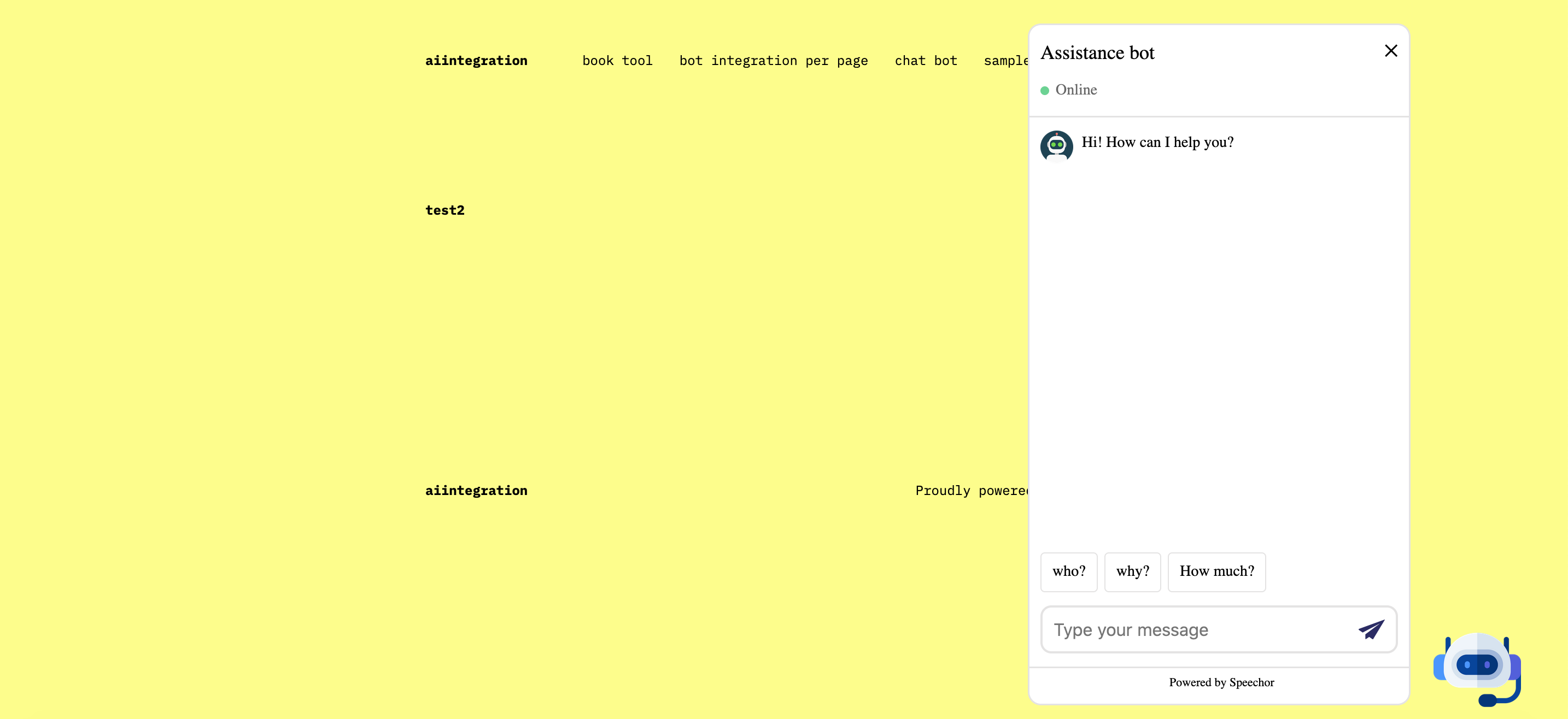 Speechor AI Chat Agent chat box widget