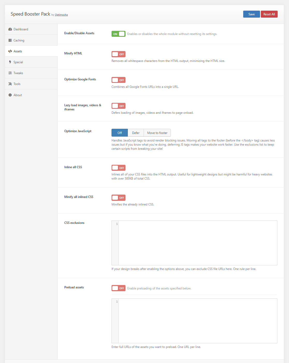 Plugin options page
