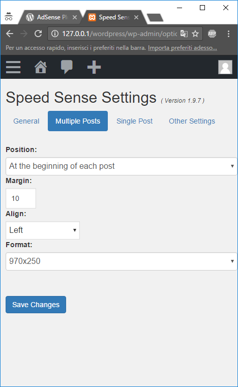 The Settings page for multiple posts (Home page, tag page, archive page, etc).