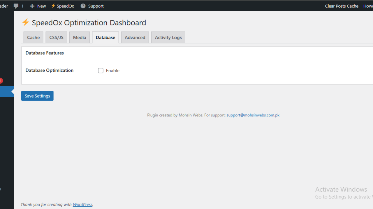 Database Cleaner Tab