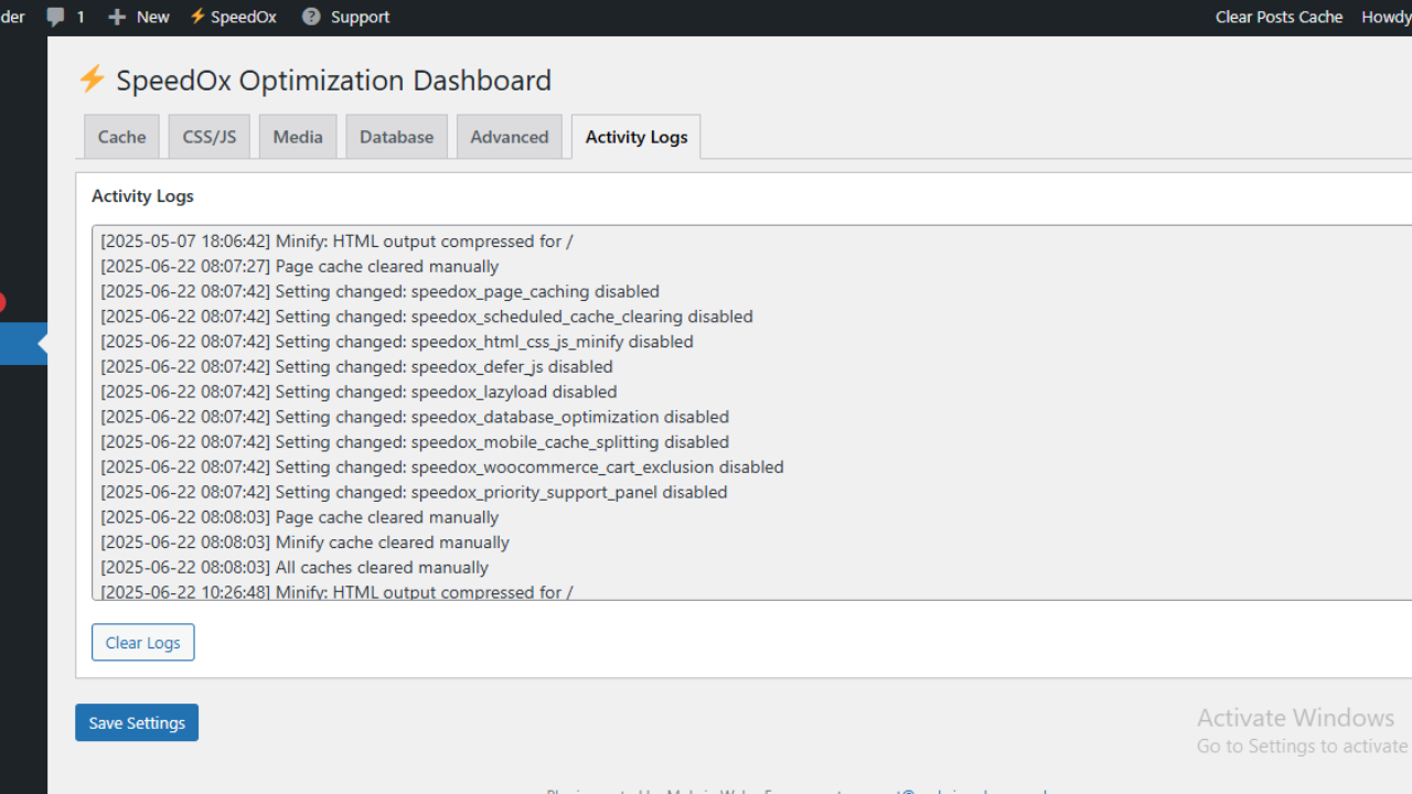 Activity Logs Tab for Tracking