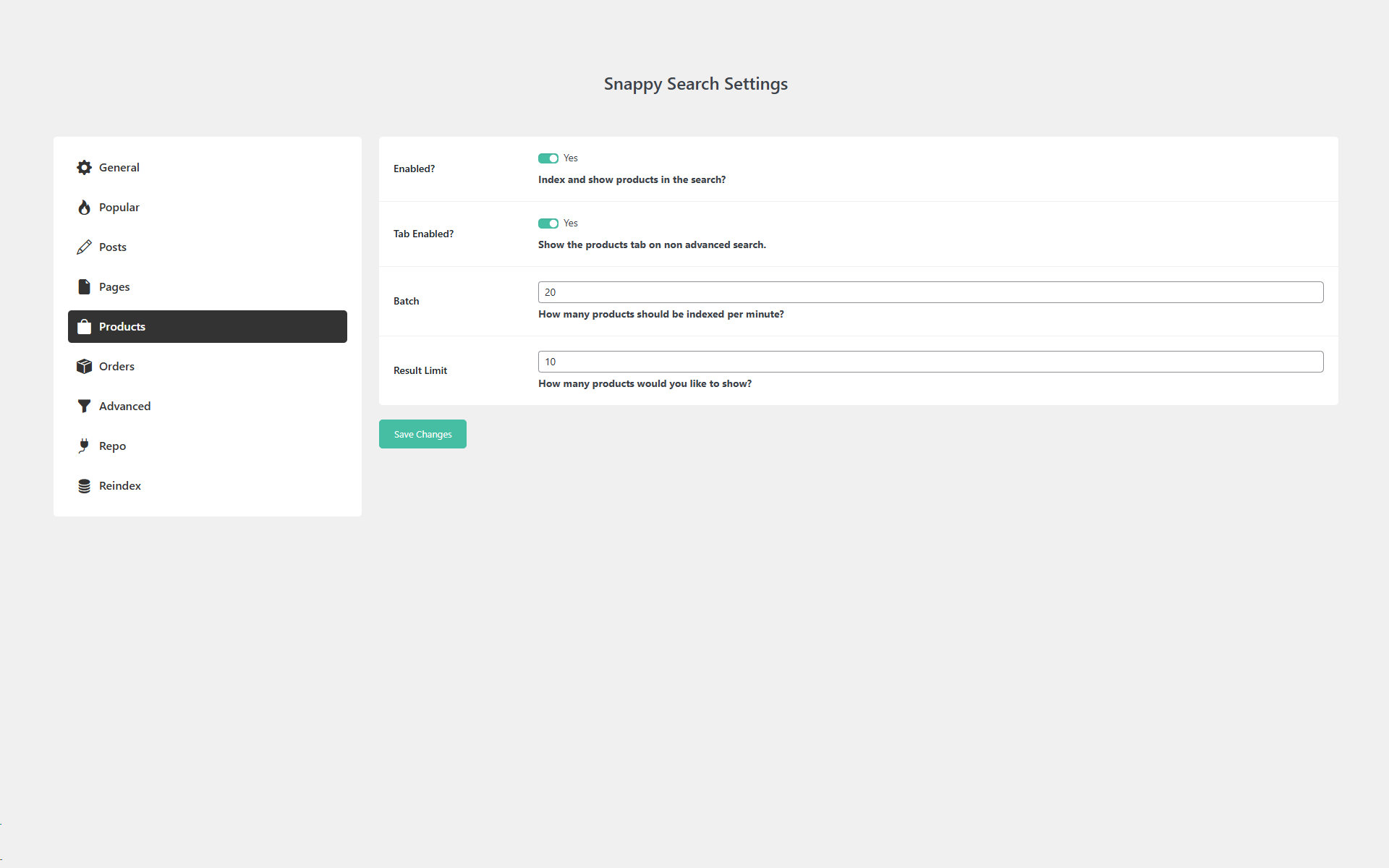 Products Settings