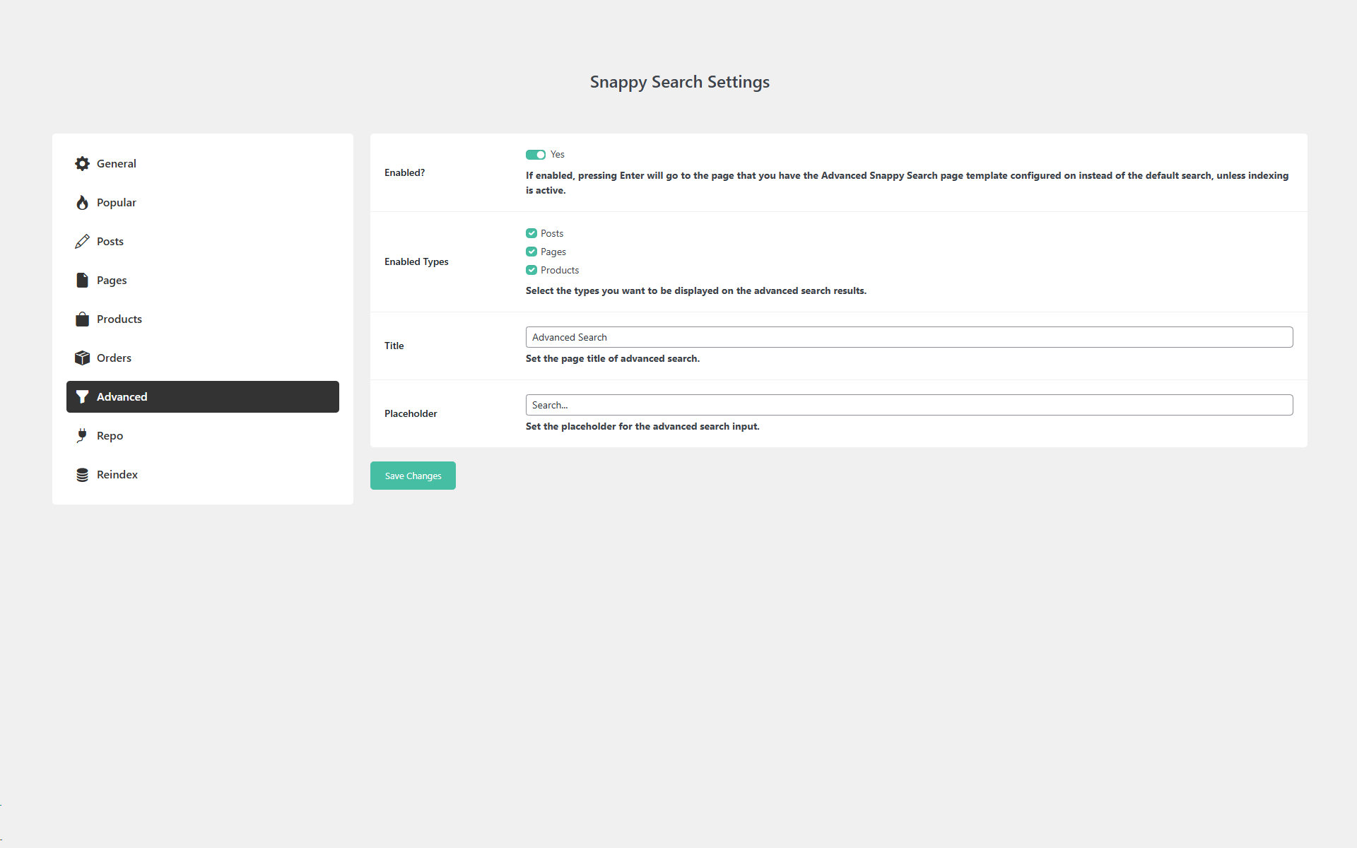 Advanced Search Settings
