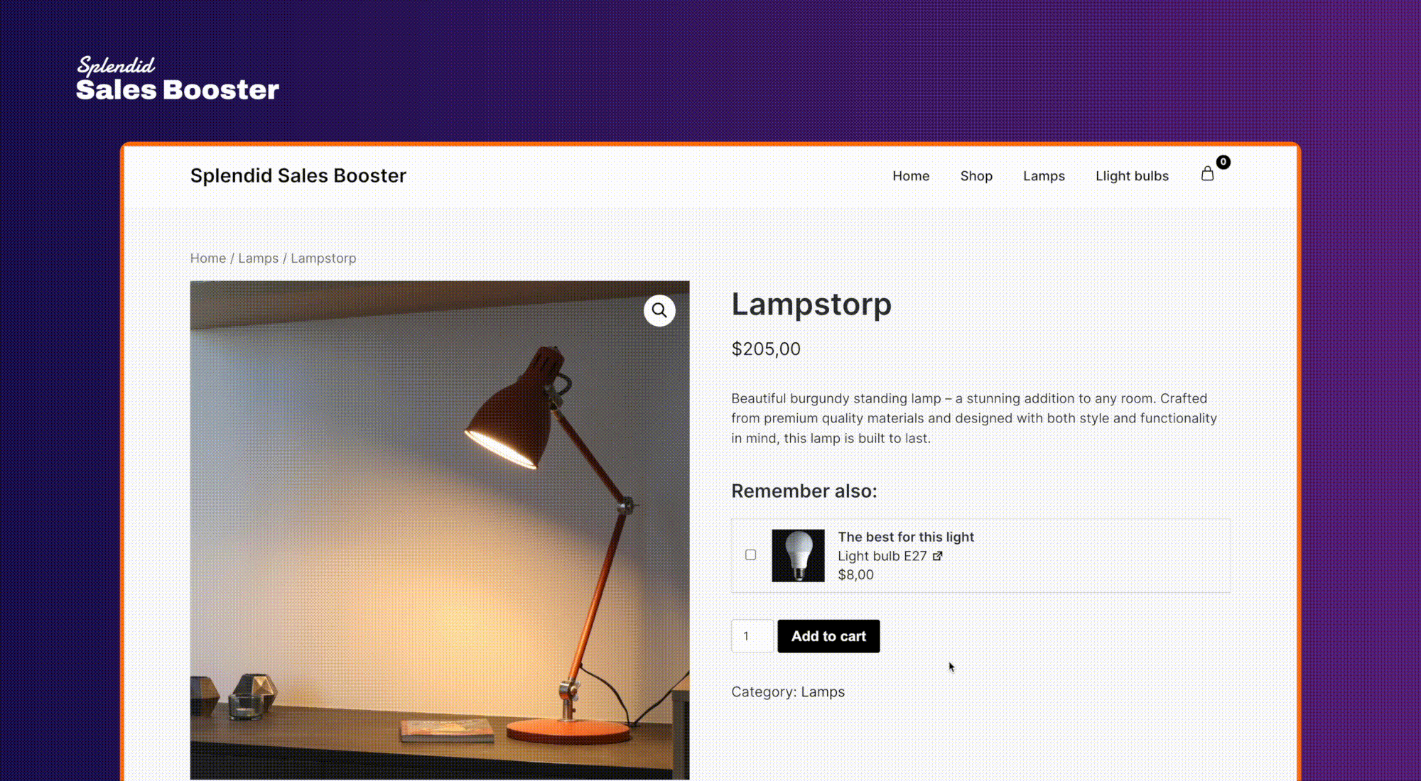 Example of adding a product to the cart on a product page (cross-sells on a product page module).