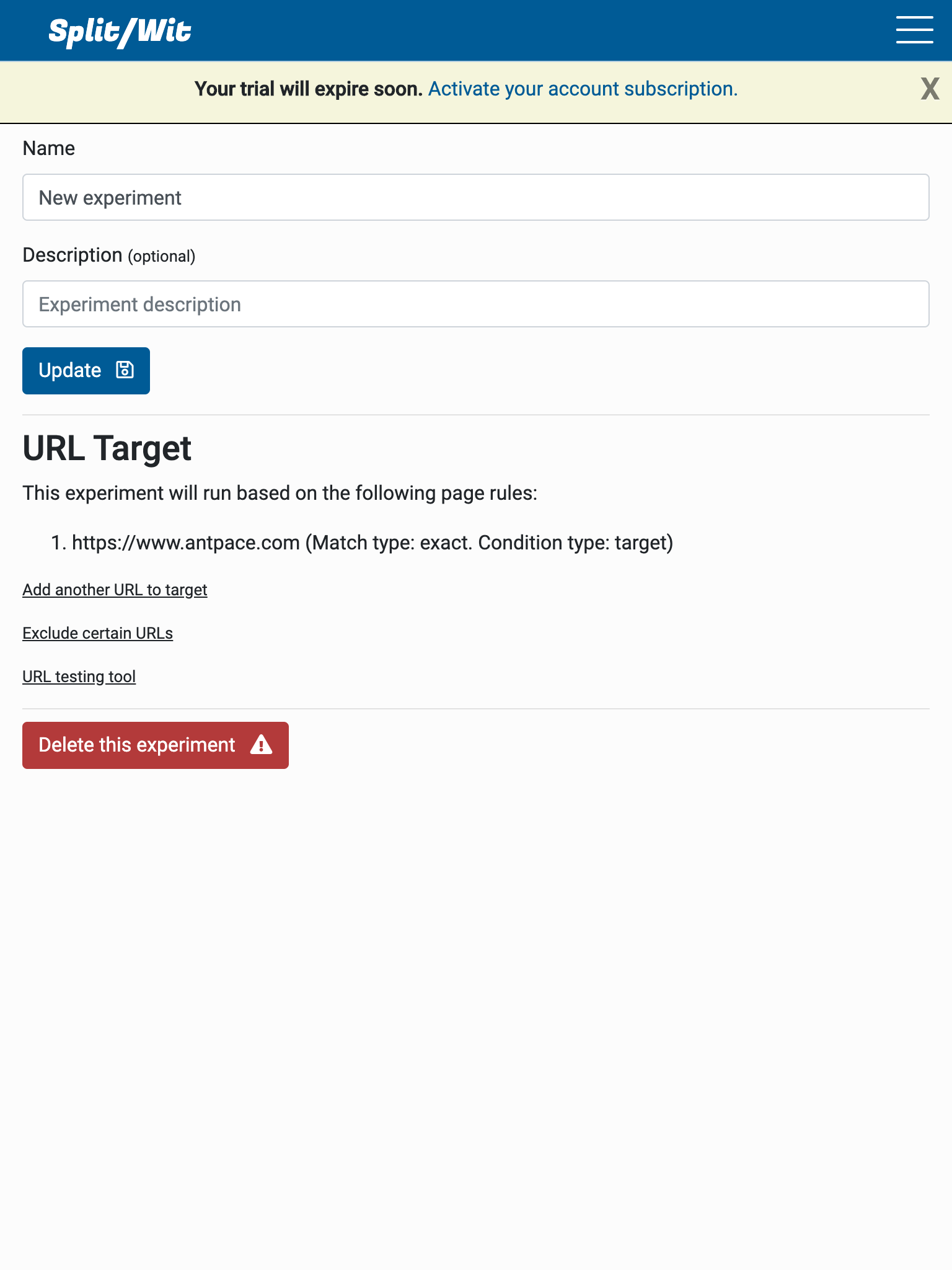 Create experiments to optimize your website.