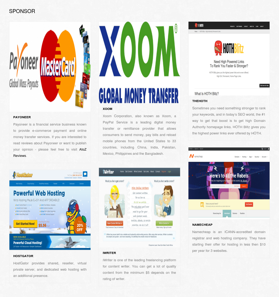 A page to show your affiliate partners post in a page.