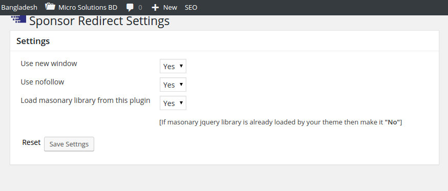 Admin settings page.