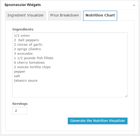 Entering information for the ingredient visualizer.