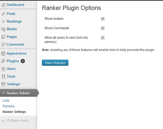 Ranker Settings - Enable advanced settings to show avatars and comments and multiple authors rankings (not just admin) - to disable the credits a premium version must be purchased - email kurt@fantasyknuckleheads.com for a premium version.