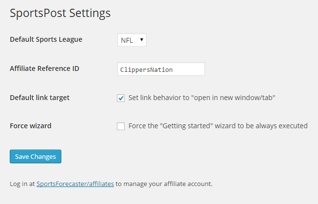 Settings page