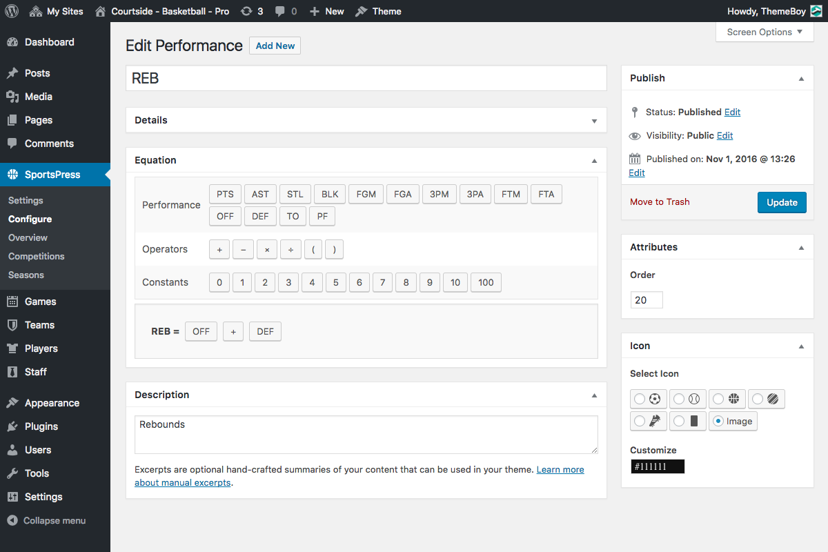 Player Performance configuration screen.