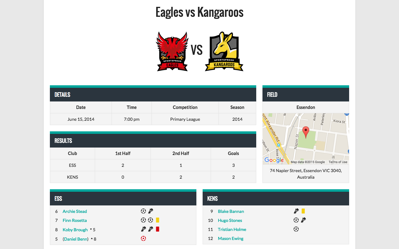 Publish fixtures and results for your fans and visitors.