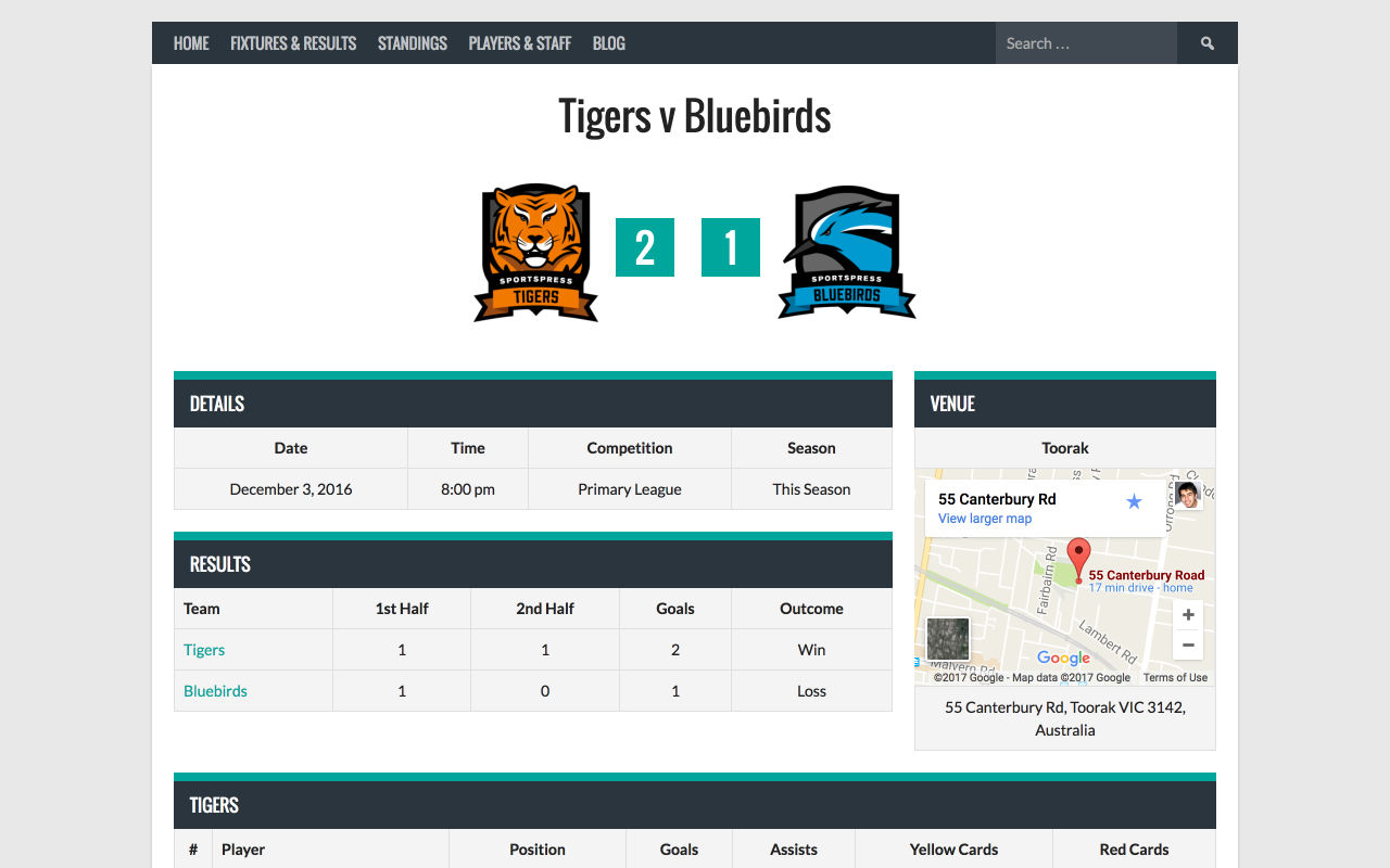Register teams and players on your site and create lineups for each team.
