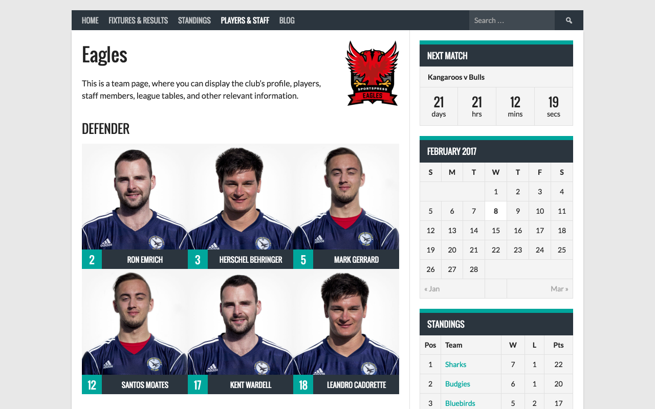 Display player profiles with configurable details and career stats.