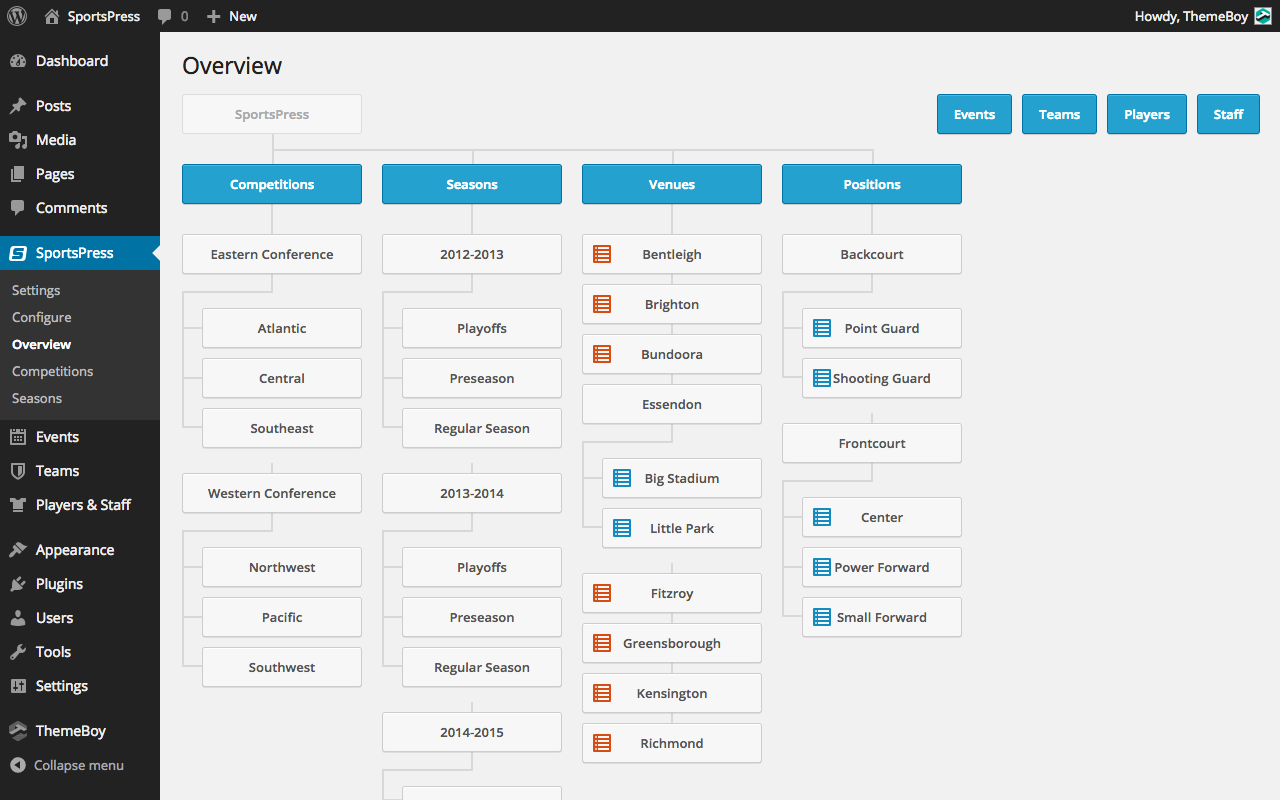 Configure variables used throughout the plugin to fit your sport. Presets are provided for some sports, and will automatically populate these options.