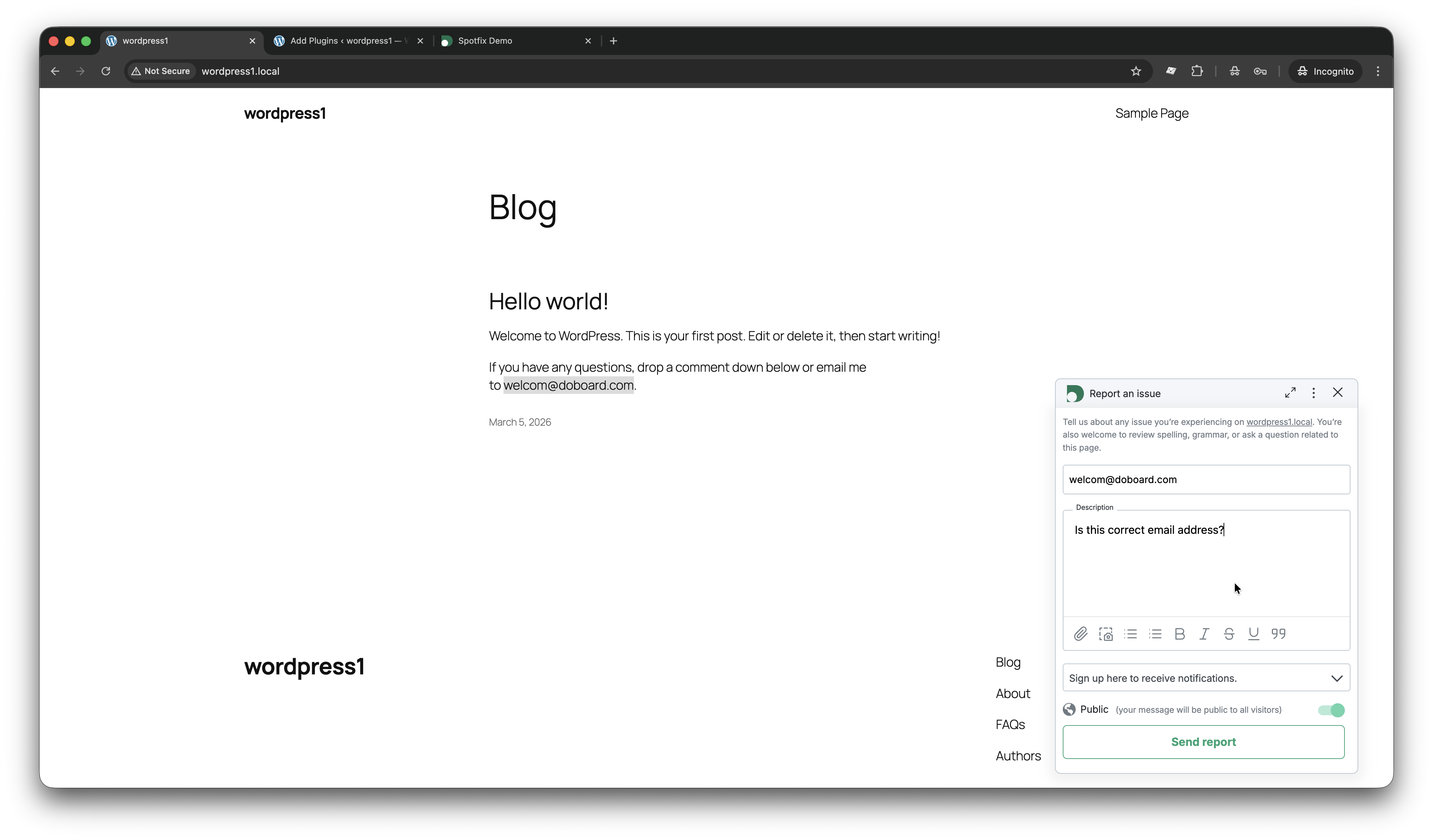 The visitor submits a report about the typo.