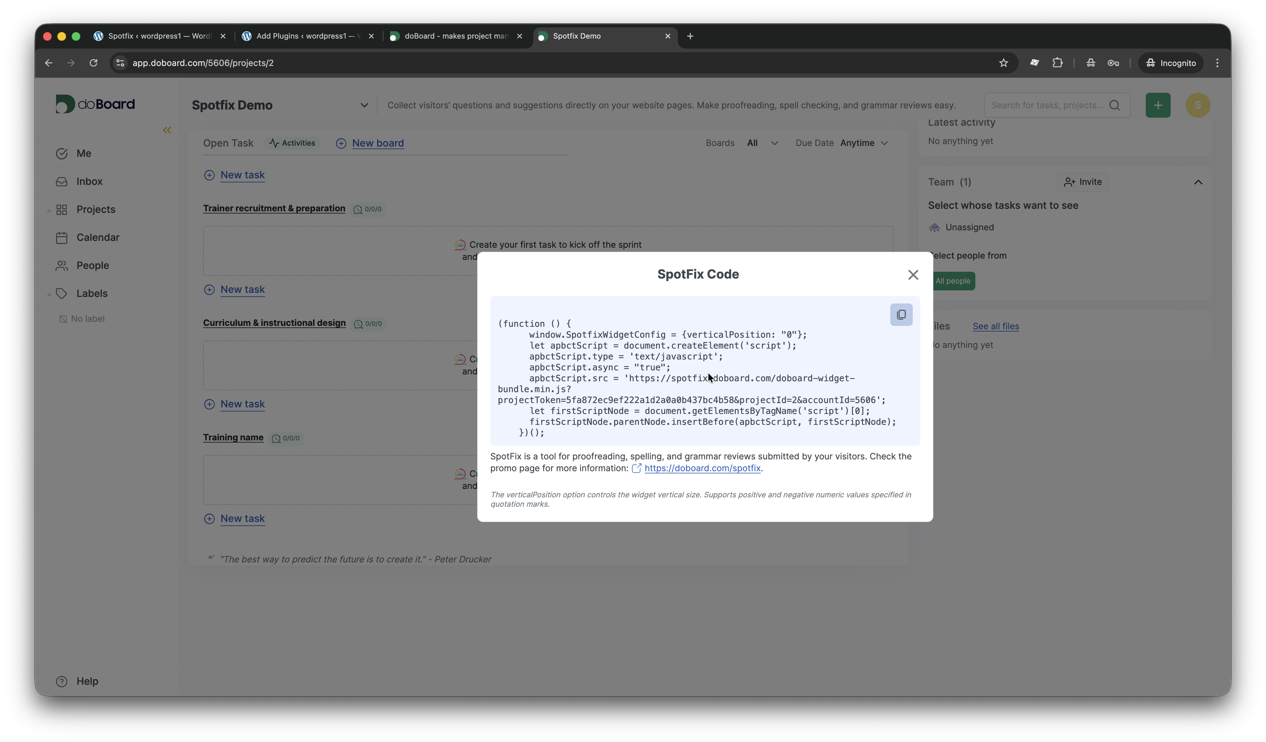 JavaScript code to activate widget on a website.