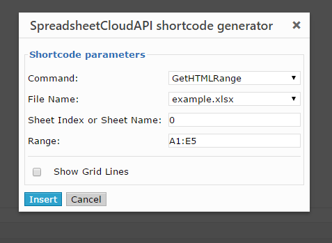 Dialog to specify a required command and its parameters.