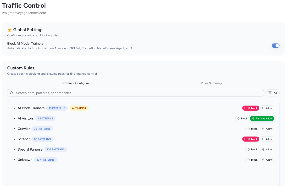 Bot blocking configuration