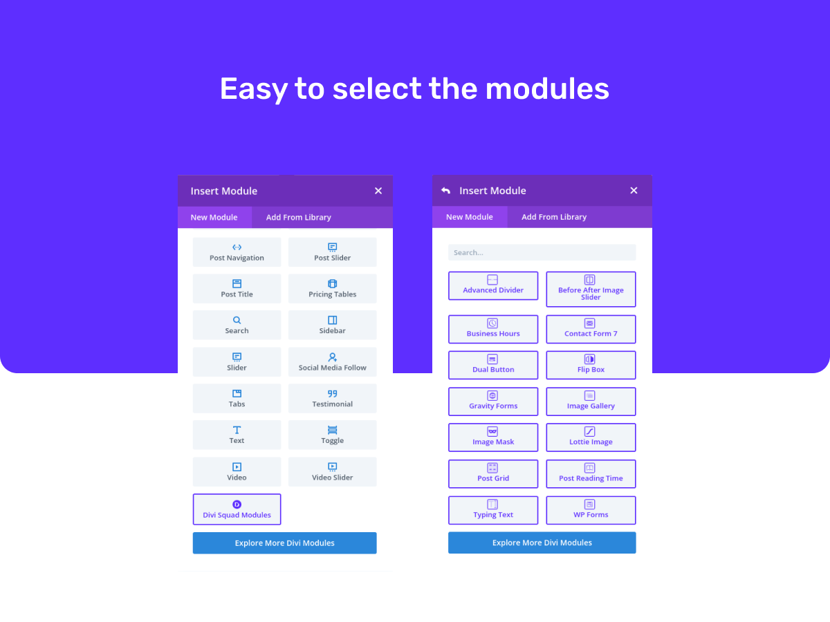 Dual Button Module - This is a module that allows you to encourage user interaction and call-to-action with the Dual Button module. Display two distinct buttons side by side, each with its own customizable text, link, and design options.