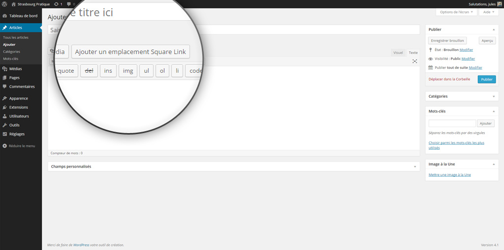 Bouton d'ajout d'un emplacement dans un texte WYSIWYG