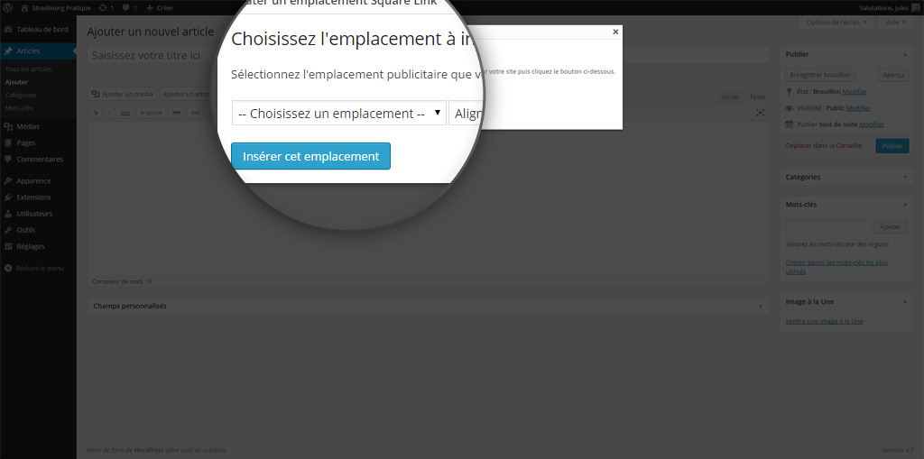 Sélection de l'emplacement dans une liste déroulante