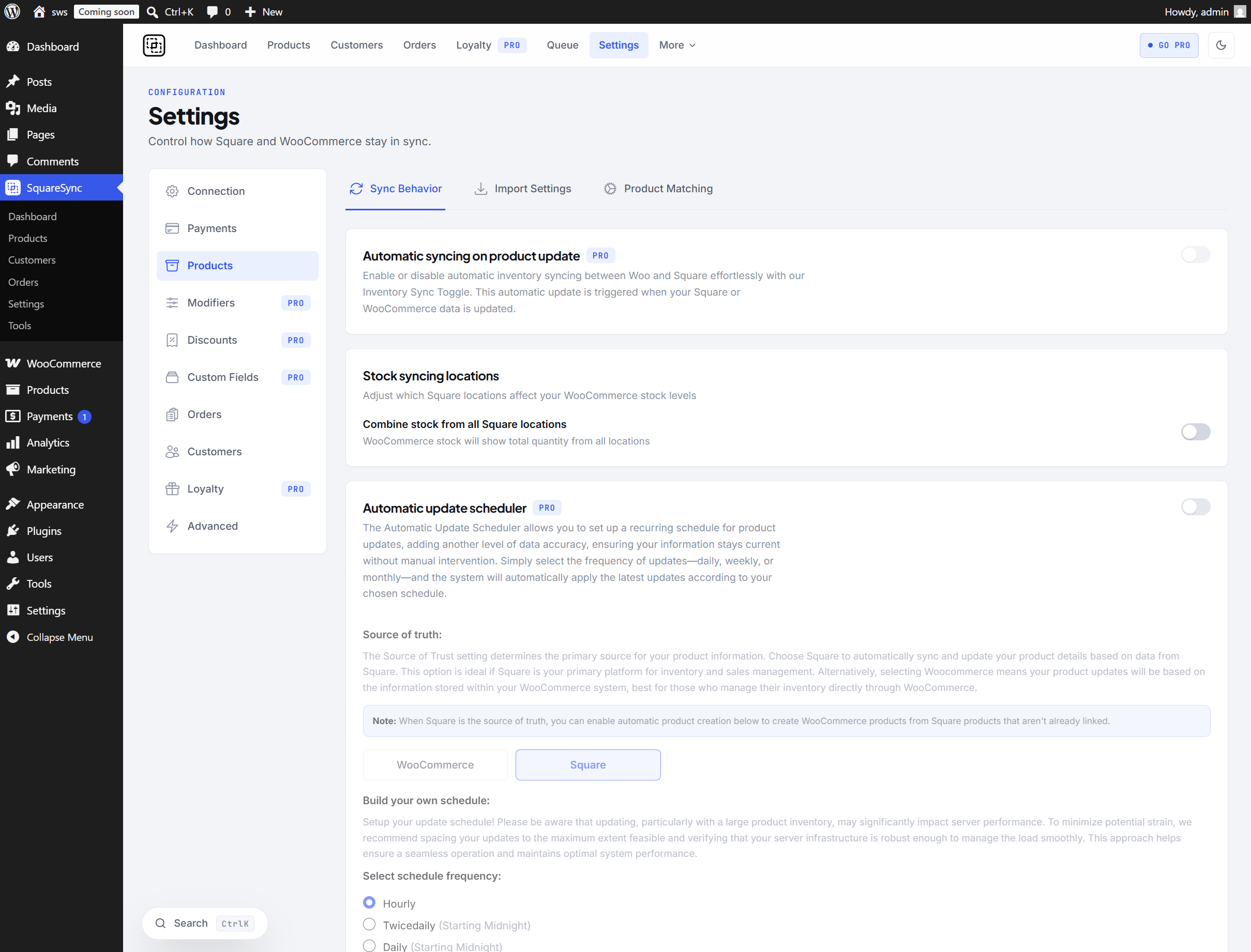 Settings — granular control over what syncs and how