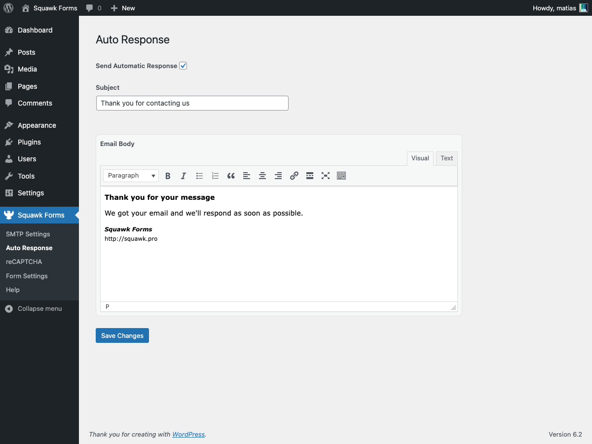 Auto Response settings.